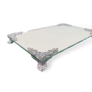 Bandeja Banheiro Lavabo Prata Espelhada Super Luxo Com Pé