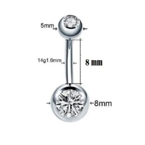 Piercing de Umbigo Com 2 Strass Transparente Aço Cirúrgico