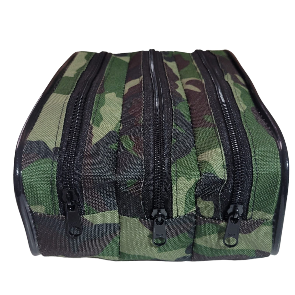 ESTOJO ESCOLAR CAMUFLADO COM FRISO PRETO DE 3 REPARTIÇOES