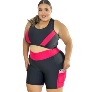 Conjunto Fitness feminino Top e Short com bolso PLUS SIZE G ao EXGG Roupa de Academia modelo Curves