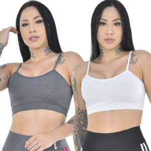 Kit 2 Tops Cropped Fitness Feminino Top Alcinha Suplex Roupas Para Academia Alça Fina