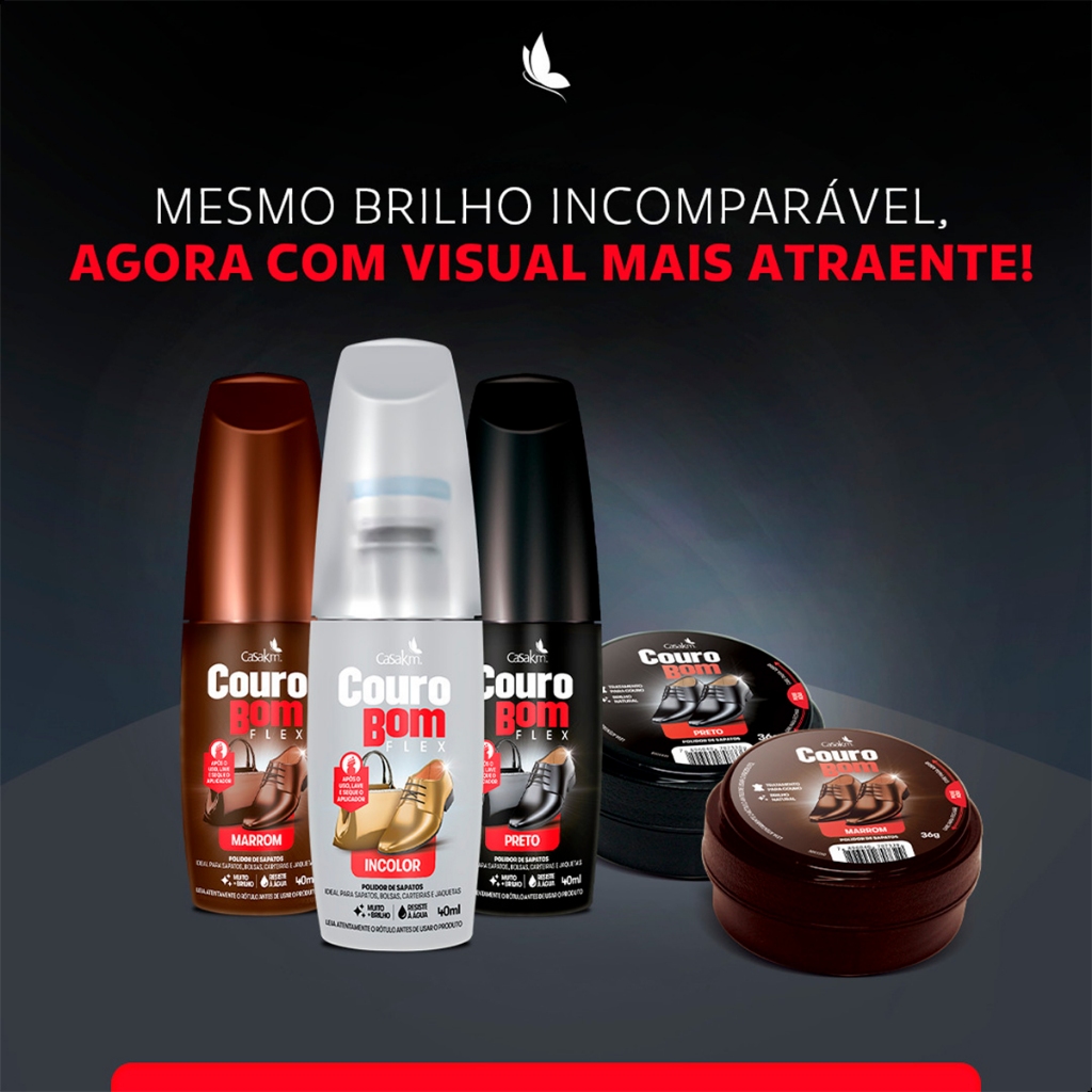 4 Polidor De Sapatos Casa Km Couro Bom Flex Preto Marrom Incolor Resiste Água Muito Mais Brilho 40ml