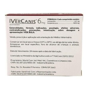 Remedio Pra Carrapato Pulga Sarna Verme Cães (1/2 COMP. PARA 15KG) 1 COMP. PARA 30KG – Ivercanis 6mg cx C/4 comp.
