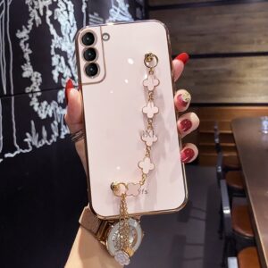 Capinha Para Samsung S21 5G/S21 Fe/S21 Plus 5G/S21 Ultra 5G Com Quatro Folhas De Bracelete De Deusa Trevo De Luxo