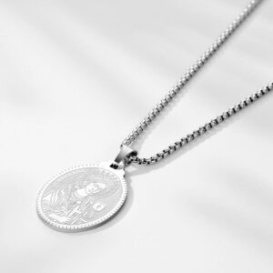 Moda Vintage Pingente Medalha Santa Bárbara De Aço Inoxidável Colar Titânio Para Homens Festa De Aniversário De Halloween Acessórios De Jóias