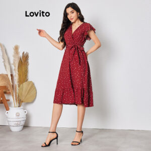 Lovito Vestido com Babado e Cinto e Estampa Floral Boho para Mulheres LBL08133(Multicolorido)