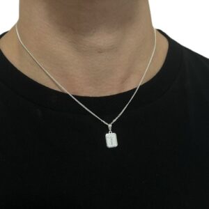 Correntinha Prata 925 Masculina Curta + Pingente Cristo Retangular Banhado A Prata 925