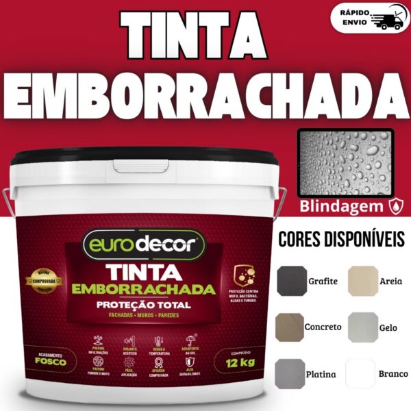 Tinta Emborrachada Premium 12kg Veda Impermeabiliza Várias Cores 3,6Kg